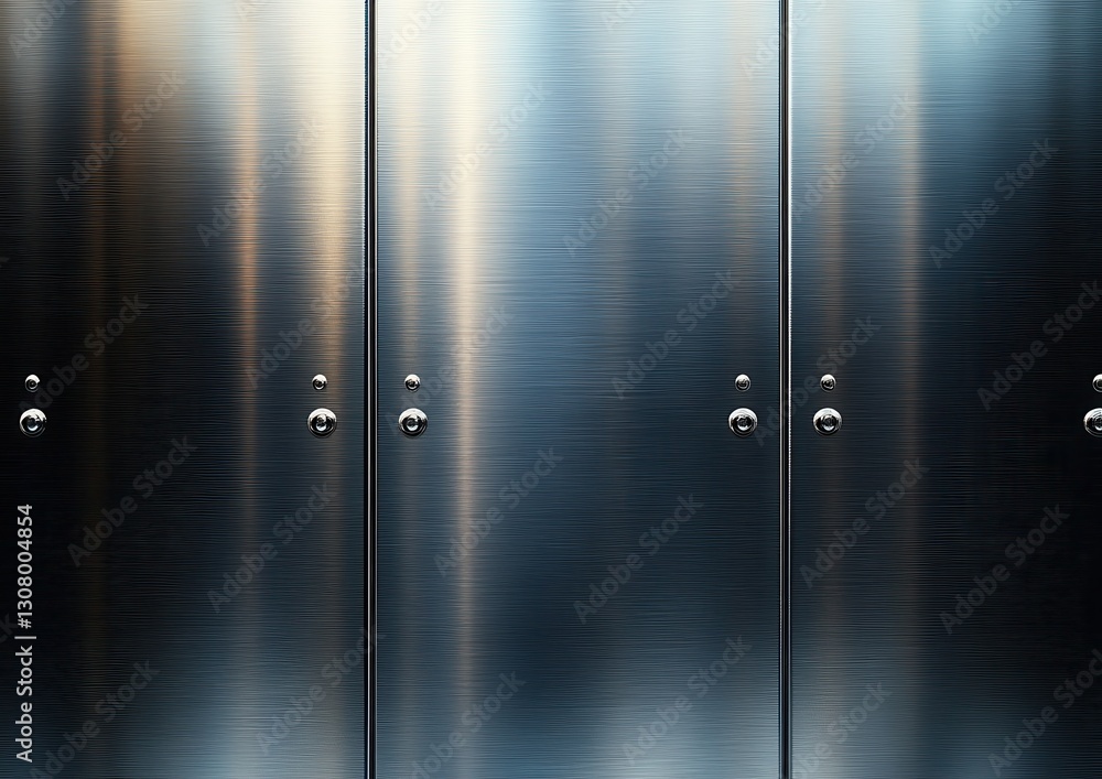 Poster sleek metallic surface with reflection and buttons on a wall of modern sliding doors in a contempora