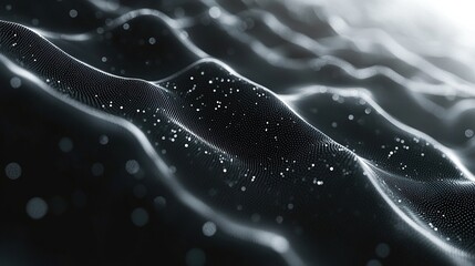 Abstract data waves, digital landscape,  blurred motion,  glittering particles