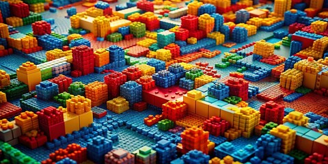 Fototapeta premium Aerial View Pop Art Toy Texture: 3D Textured Plastic Blocks