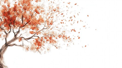 autumn tree art with soft plant details on a clean white background, evoking a sense of peace and calm