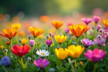 Obraz premium Close-up of colorful blanket of spring wildflowers, close-up, nature, blossoms