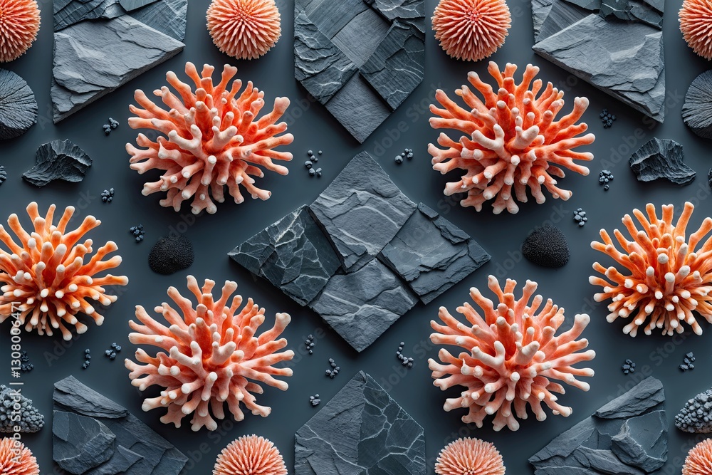 Poster modern branding and website aesthetics with intricate coral and slate patterns and textural contrast