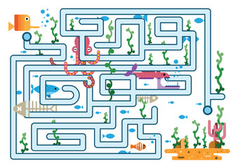 Colorful underwater maze featuring various sea creatures and plants for engaging exploration and fun