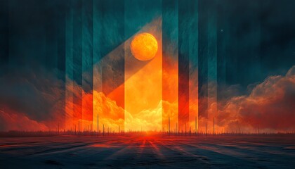 Massive radio telescopes standing tall against a glowing sunset