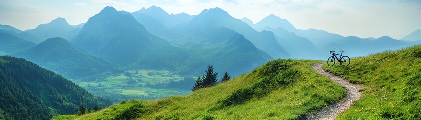 Naklejka premium Peaceful mountain landscape with green valley