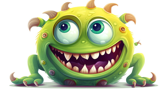 A cartoon monster with big teeth and a big smile