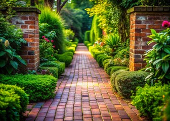 Aged Brick Garden Path Texture: Minimalist Photography Stock Photo