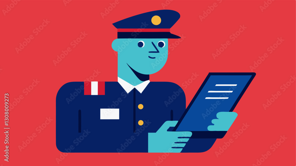 Poster regulatory updates an officer reading through and taking notes on recent regulatory updates on a tab