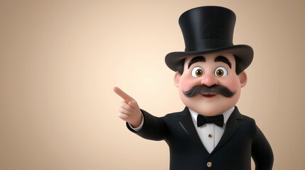 Cartoon Business Man Pointing Right In Formal Wear