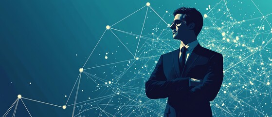 Illustration of a lawyer in a suit with legal tools