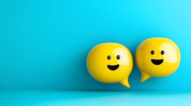 Cheerful Yellow Emoticons on Blue Background