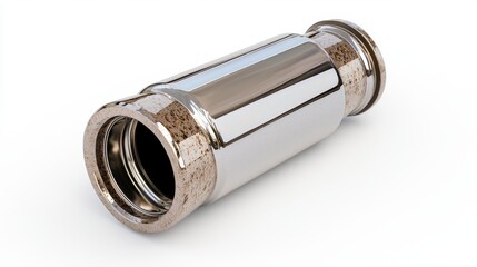 Chrome Cylinder with Threaded Ends on White Background