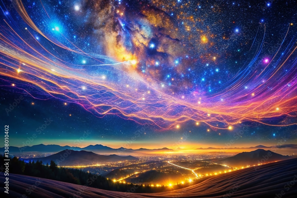 Poster ai transforms cosmic light: neural network galaxy, radiant patterns of starlight