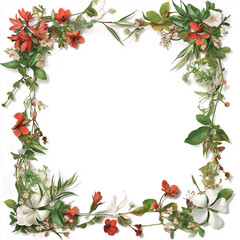 Fototapeta premium Flower and Plants Border on a Blank White Frame