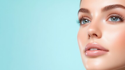 Fototapeta premium Closeup Portrait Of Woman With Shimmering Skin And Light Makeup