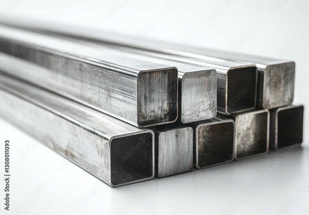 Aufkleber stack of rectangular steel tubes with metallic surface for industrial applications and construction,