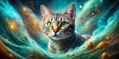 Amazed Egyptian Mau Cat: Surreal Dreamlike Portrait