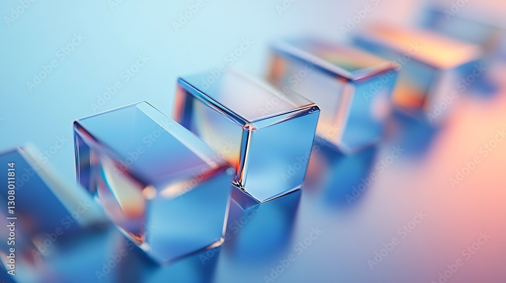 Aufkleber dynamic background with glass and plastic shapes. 3d rendering illustration.