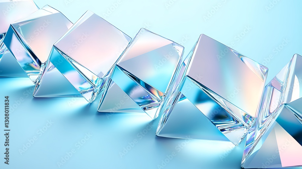 Poster dynamic background with glass and plastic shapes. 3d rendering illustration.