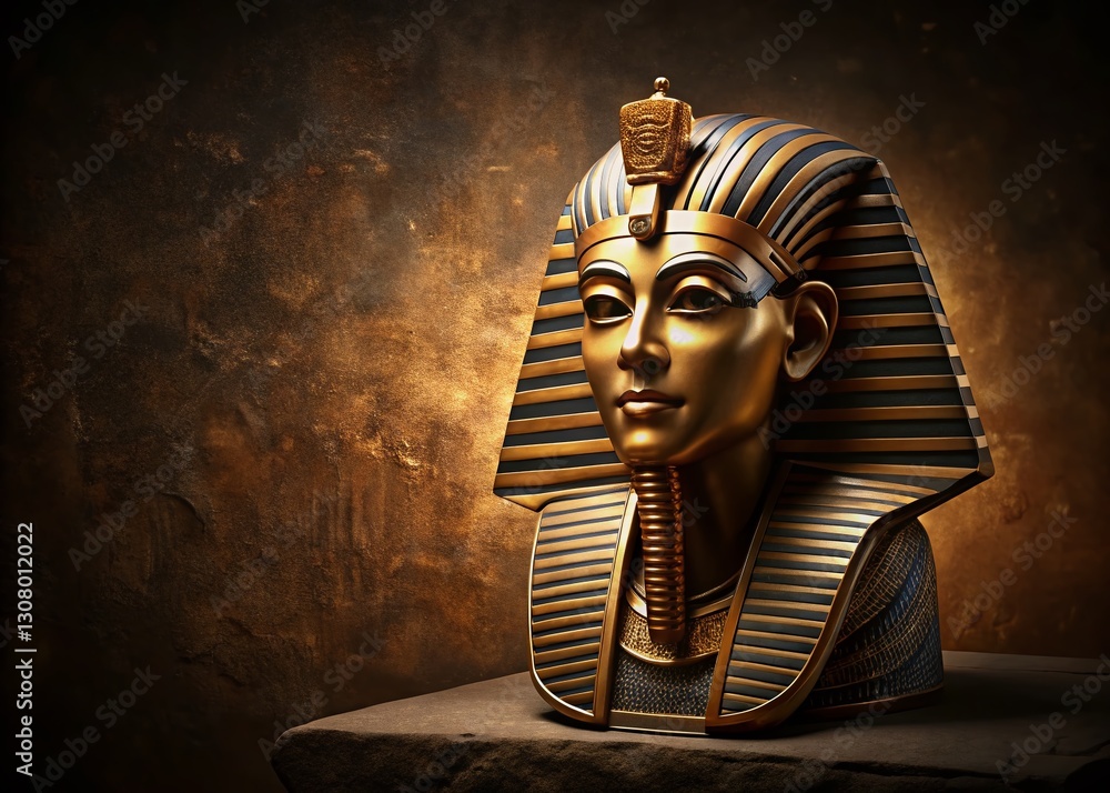 Poster ancient egyptian pharaoh mask display mockup: 3d rendered background with copy space for text or log
