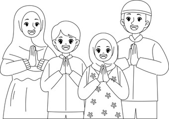 family celebrating eid mubarak coloring printable