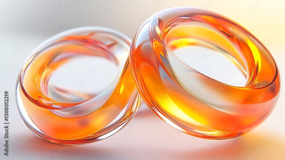 Poster dynamic background with glass and colorful plastic shapes. 3d rendering illustration.