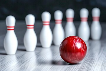 Classic Bowling Setup with Pins and Red Ball &ndash; Ideal for Sports and Recreation-Themed Designs