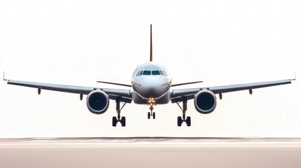Fototapeta premium modern jetliner in the process of landing, with a focus on the smooth landing gear deployment