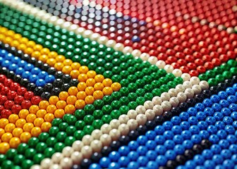 Animated South African Flag Beads: Vibrant Tilt-Shift Macro Stock Photo