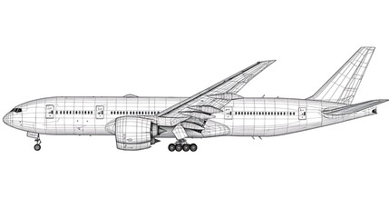 Airplane blueprint, side view, airport