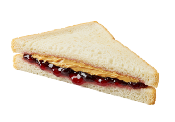 Classic peanut butter and jelly sandwich with grape jelly, white background