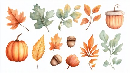 watercolor autumn elements cut out in PNG format