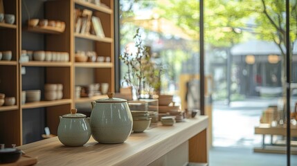 Modern ceramics displayed in a stylish store