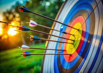 Archery Target with Arrows Centered - Rule of Thirds Composition Stock Photo