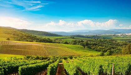 Naklejka premium agriculture fields with crop and vineyards at summer