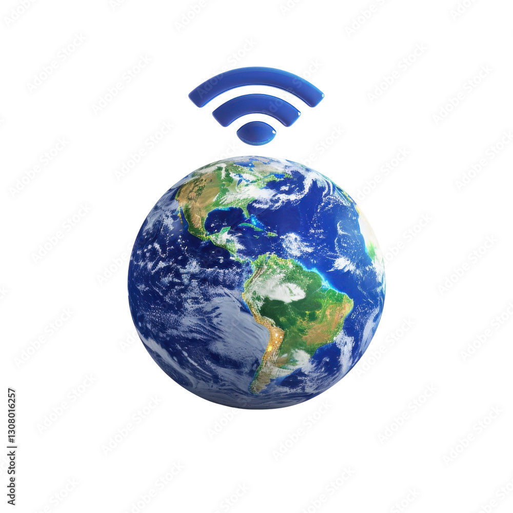 Poster globe with wi fi symbol representing global connectivity and technology