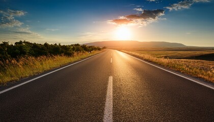 Fototapeta premium driving on empty road towards the sun