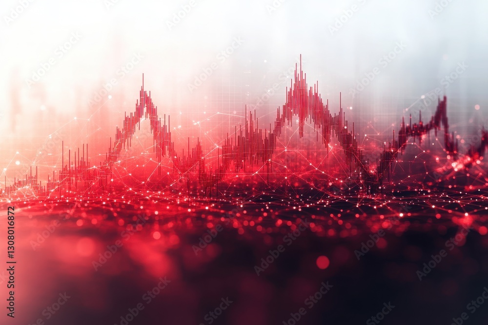 Poster dynamic red graph: exploring data trends and market volatility in a visually striking representation