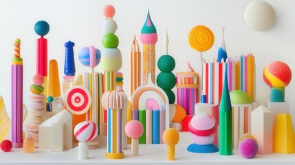 creative candy structure, with a variety of confectionery elements and vibrant architectural features
