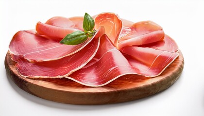 freshly cut slices of coppa or capocollo on white background it is traditional italian pork cold cut made from the dry cured muscle of the neck in usa is known as gabagool or capicola
