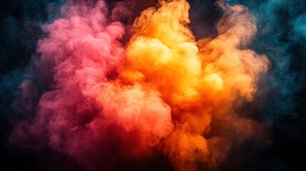 Exploding colorful powder cloud against dark backdrop in abstract vibrant burst