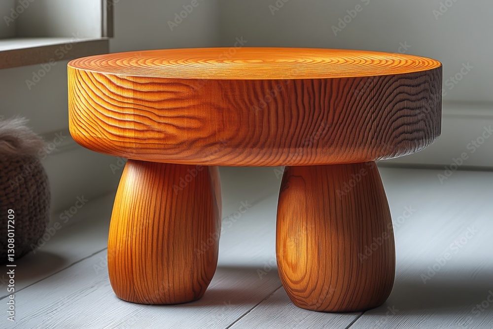Poster wooden stool with unique design features and a warm inviting aesthetic smooth surfaces highlight woo