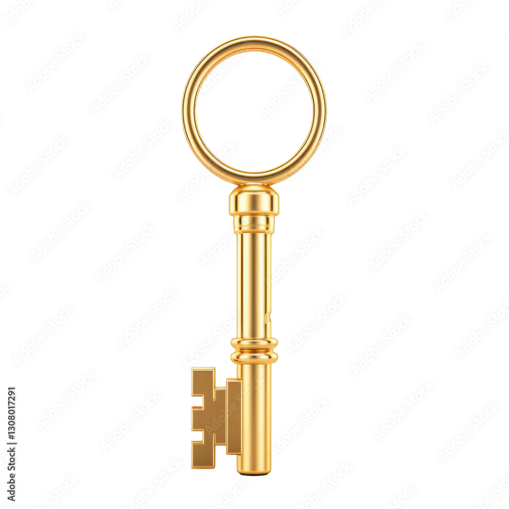 Poster golden key with circular handle and intricate design, symbolizing access and opportunity
