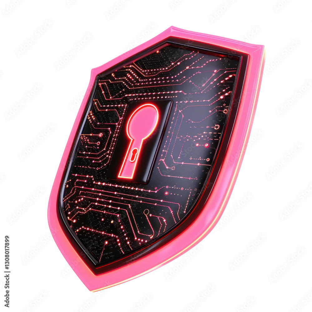 Poster digital shield with lock symbol, representing cybersecurity and protection. design features circuit 