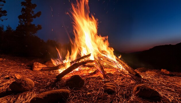 realistics photo of a bornfire at night