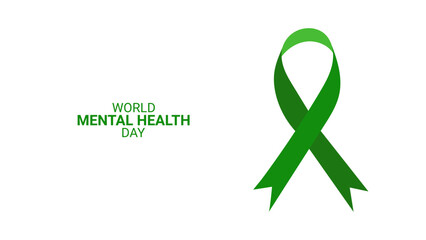 Mental health awareness month design layout banner. Green ribbon. Psychological and emotional well-being. Vector illustration.