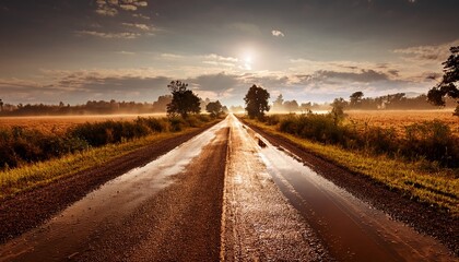 Obraz premium brown wet surface of country road