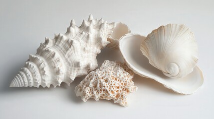 Obraz premium detailed view of a conch shell and clam, capturing their natural beauty and the charm of these sea invertebrates