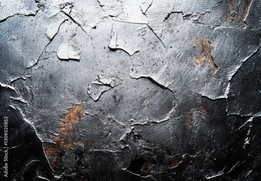 Poster textured dark metallic surface with scratches, rust, and peeling layers creating an abstract backgro