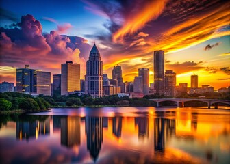 Fototapeta premium Austin Texas Skyline Silhouette at Sunset - Dramatic Cityscape Photography